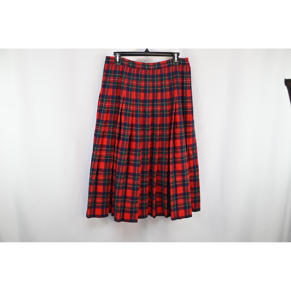 Vintage Pendleton Royal Stewart Tartan Wool Pleated Skirt Red Plaid 14 T692-101